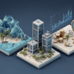 ⓒ 2026 Rich & Rich 3D isometric illustration of asset allocation portfolio with island, buildings, and coins