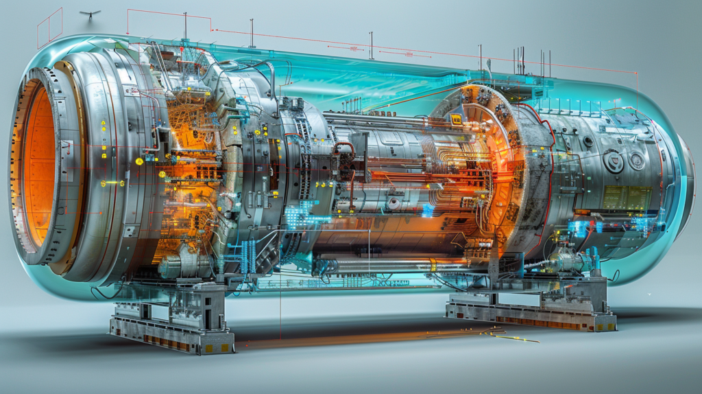 ⓒ 2026 Rich & Rich A detailed photorealistic cross-section of a futuristic Small Modular Reactor (SMR) revealing its complex internal engineering.