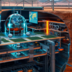 ⓒ 2026 Rich & Rich A detailed cutaway illustration of a futuristic underground energy hub and city built into a desert canyon.